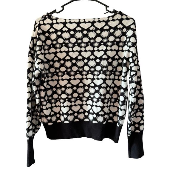 Maeve by Anthropologie Heart Sun Print Sweater XS Black White Pullover - Picture 5 of 6
